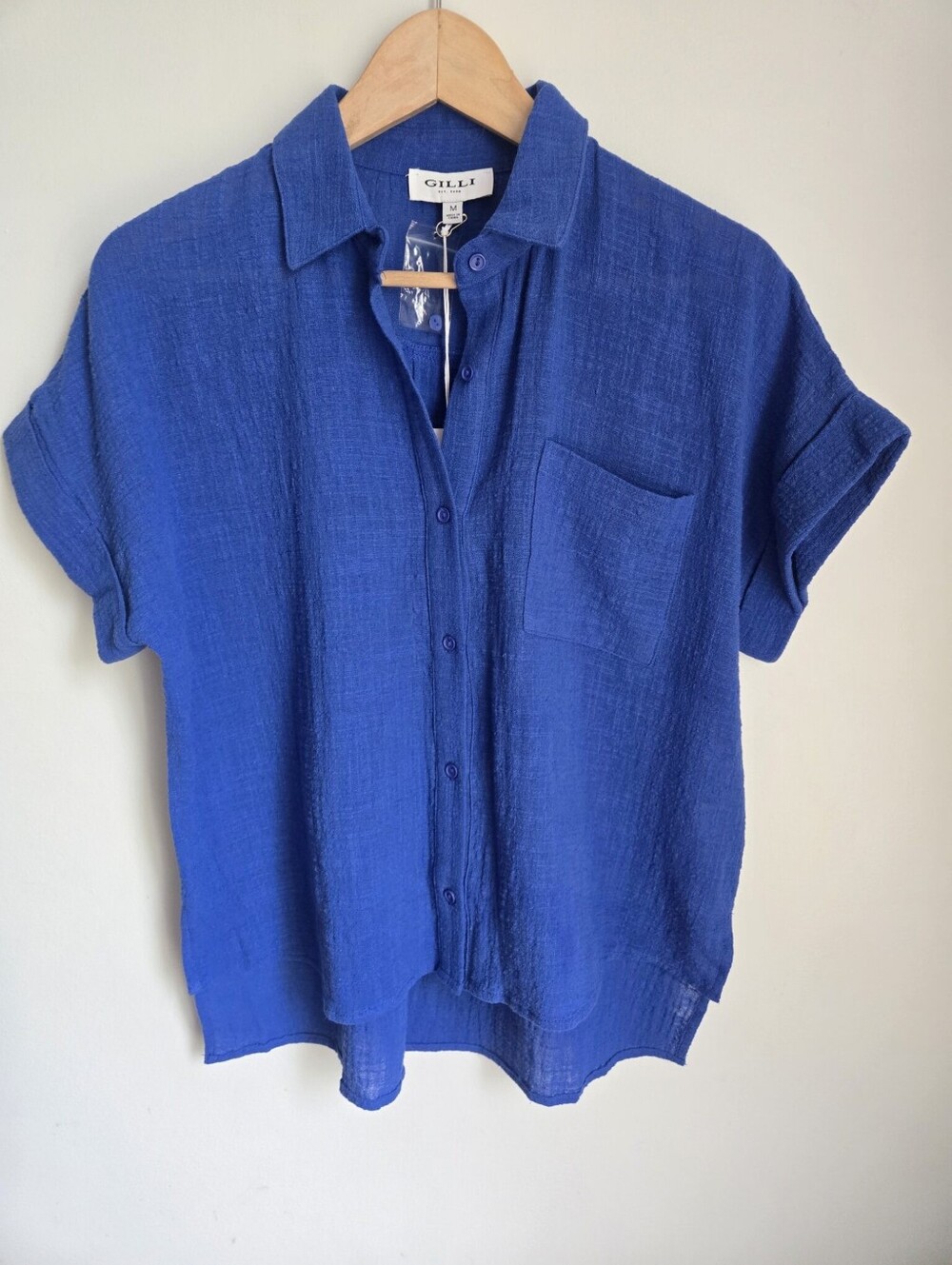 New GILLI Short Sleeve Button-Up Cotton Shirt - Blue